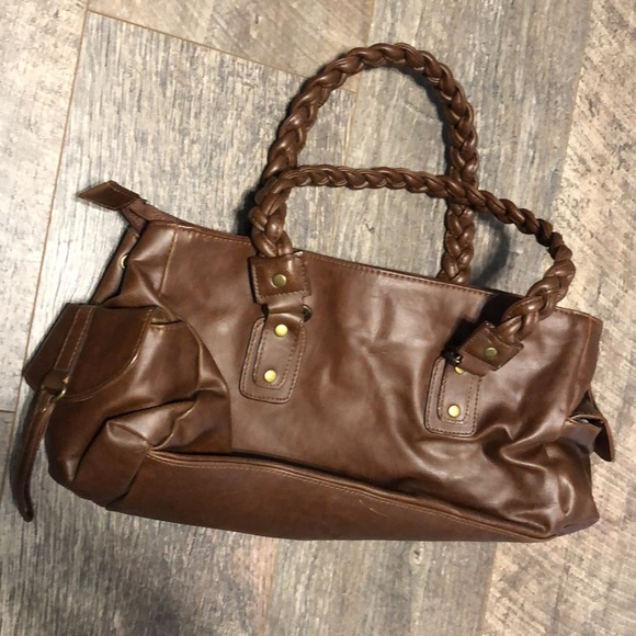 NEW Spring Faux Leather Shoulder Bag Dark Brown Medium Size (19” x 6.5”) - Picture 5 of 7